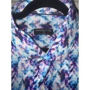 Masutto  Geometric Print Button Down Shirt 100% Cotton Italian Style (182)